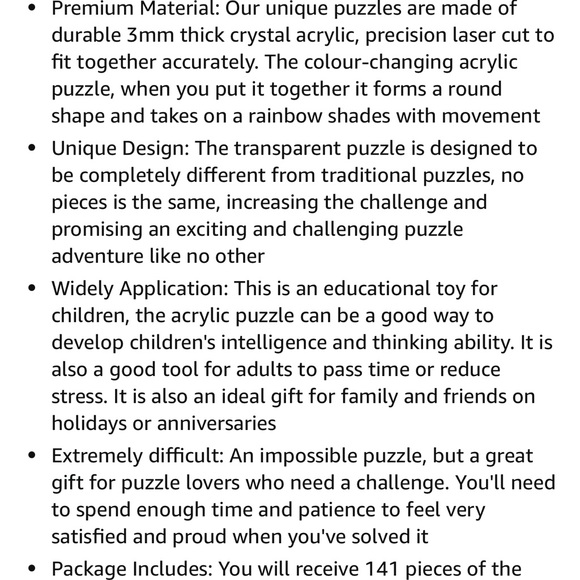 Unique Impossible Jigsaw Puzzle 141pcs Broken Color Changing Iridescent Acrylic - Picture 16 of 16